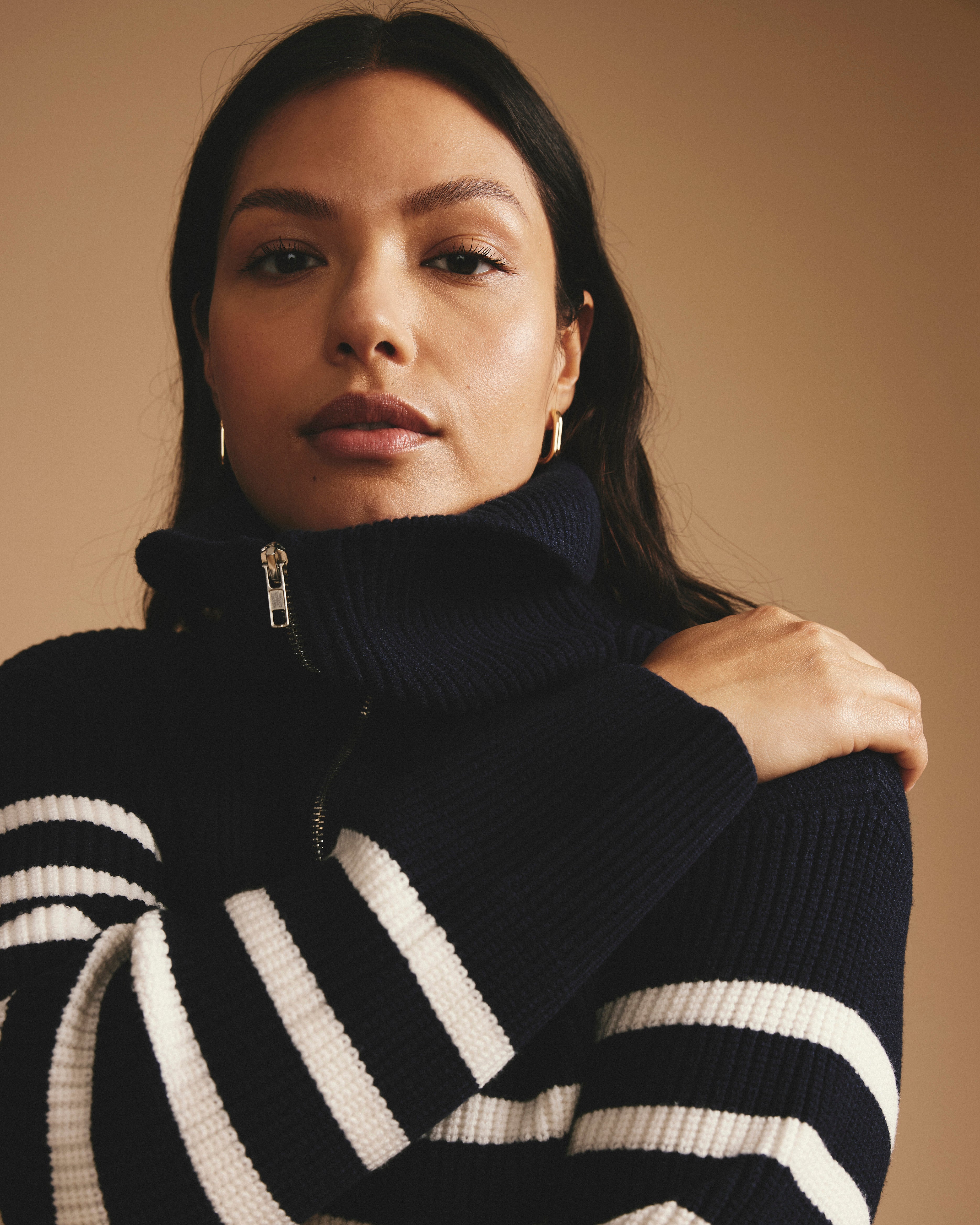 Brenda Zip Sweater - Navy/Cream Stripes – Universal Standard
