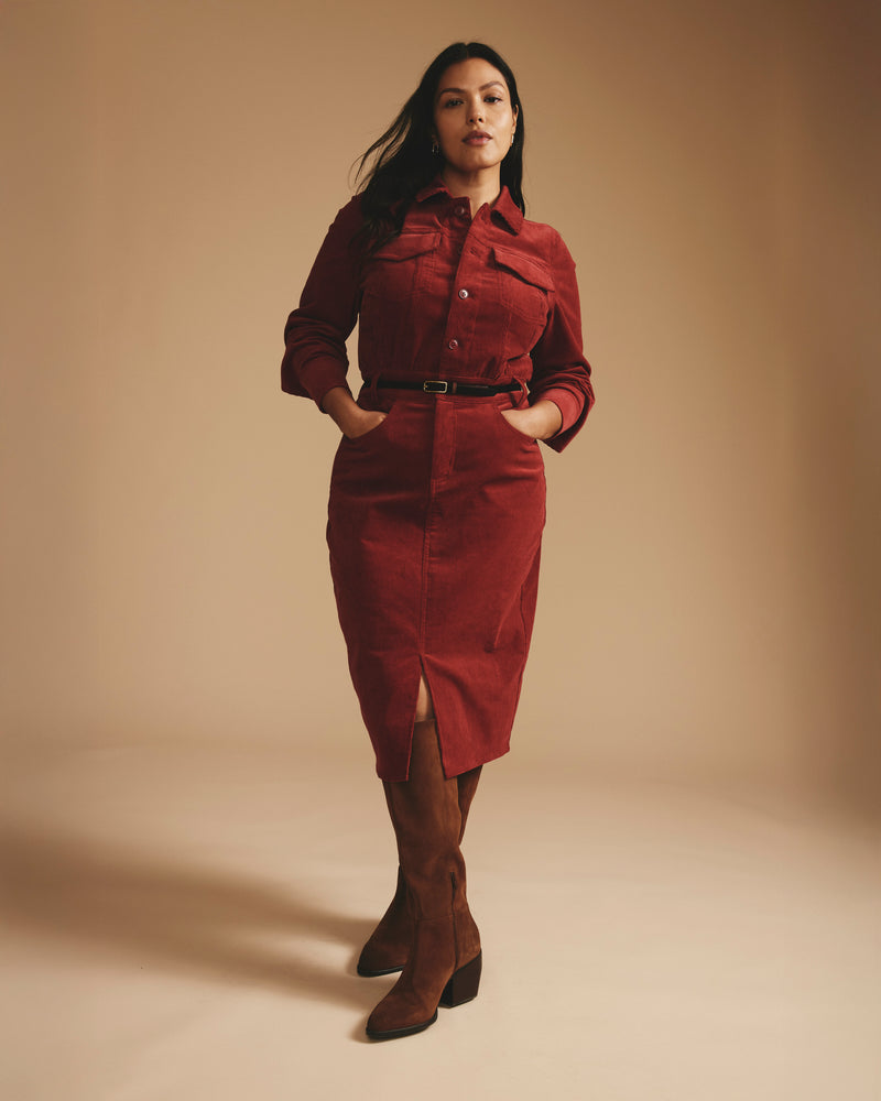 Dakota Corduroy Dress - Autumnal Red