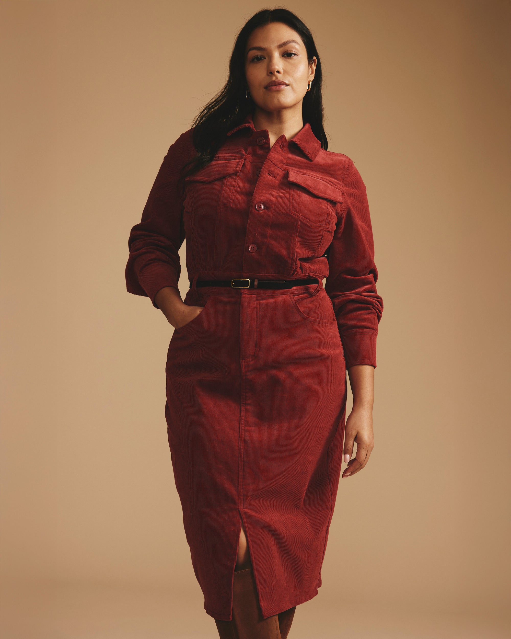 Dakota Corduroy Dress - Autumnal Red