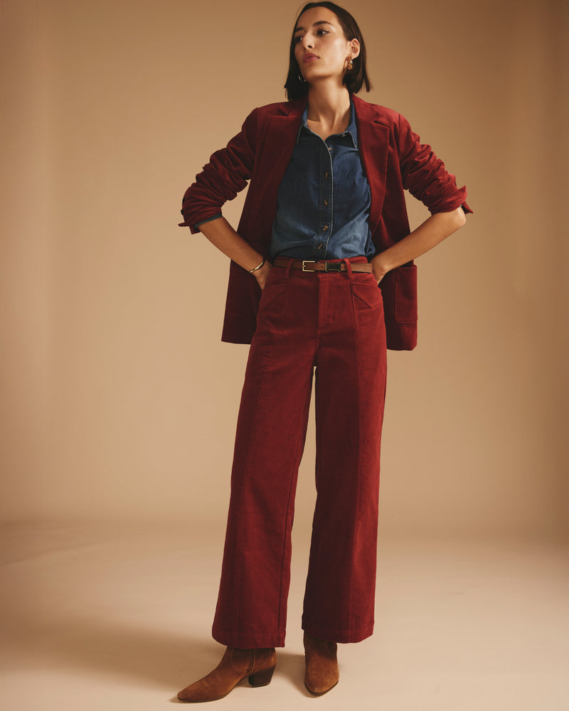 Camila Wide Leg Corduroy Pants - Autumnal Red