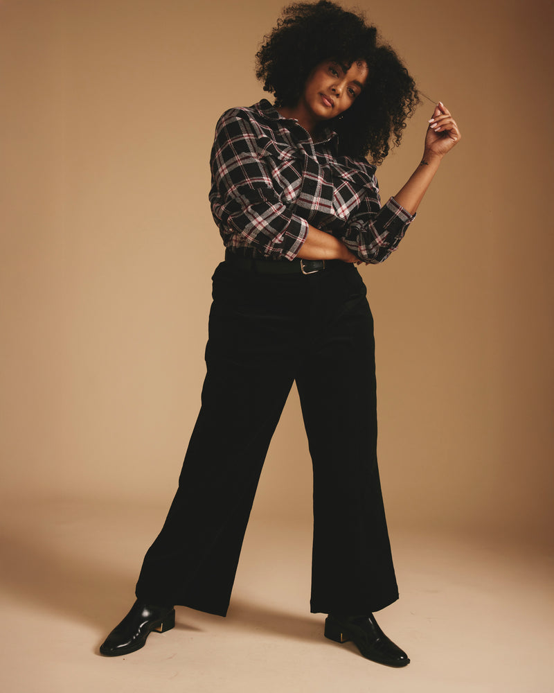 Camila Wide Leg Corduroy Pants - Black