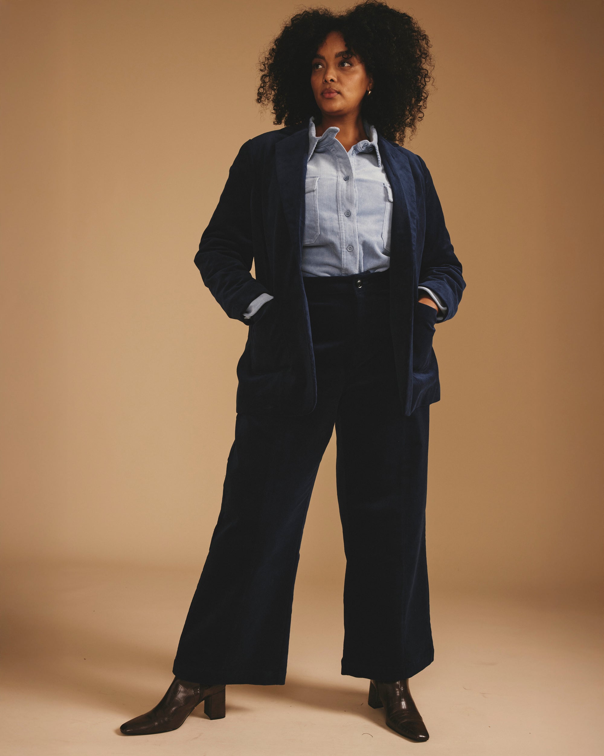 Camila Wide Leg Corduroy Pants - Pageant Blue