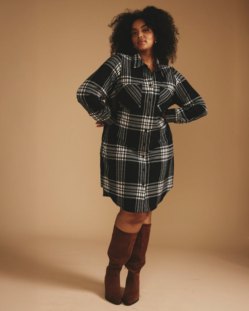 Maine Stretch Flannel Shirtdress - Highland Hug Black Plaid