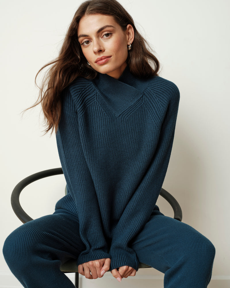 Arly Wrap Neck Sweater - Deep Teal