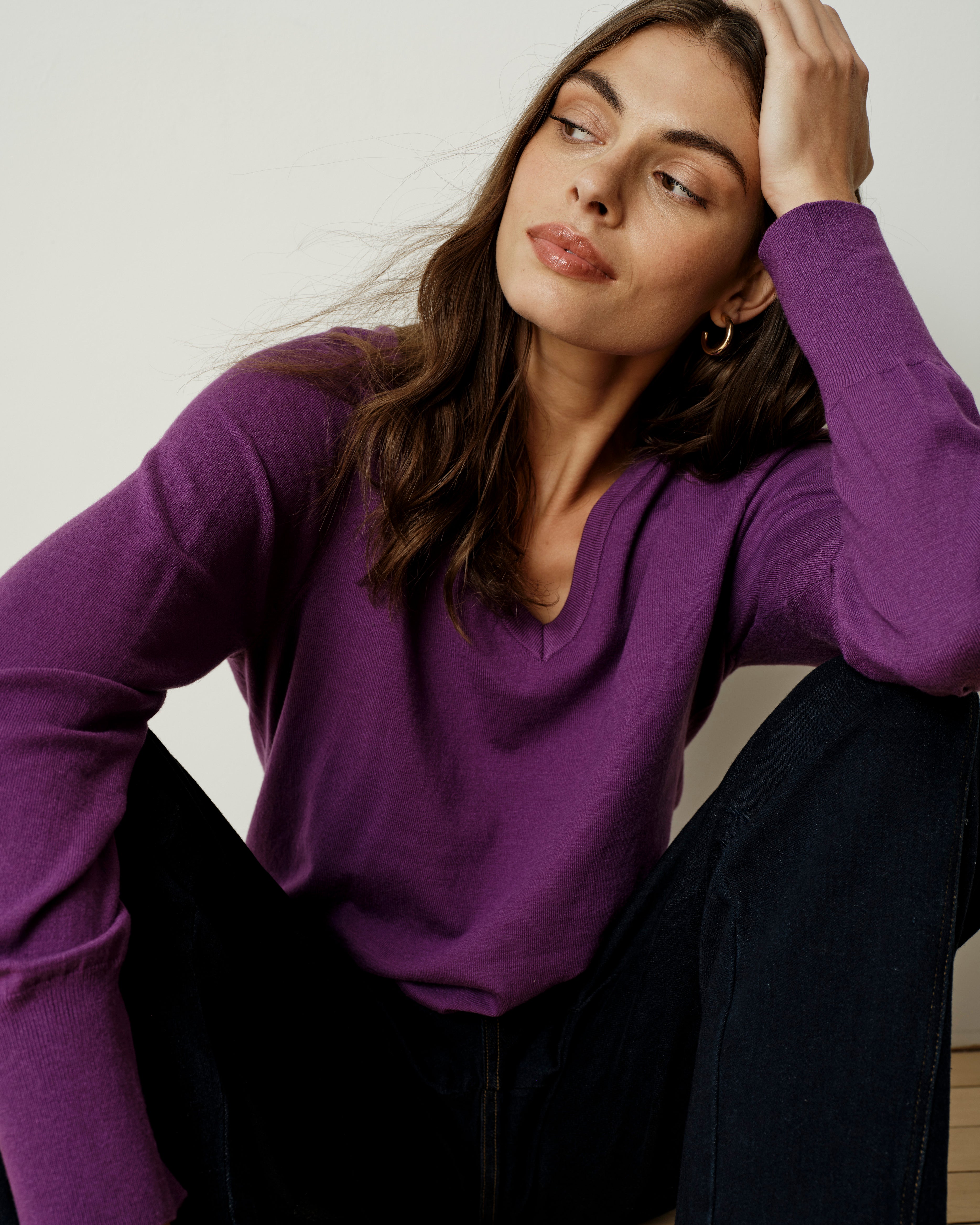 Savvy Fine Knit V Sweater - Grape – Universal Standard