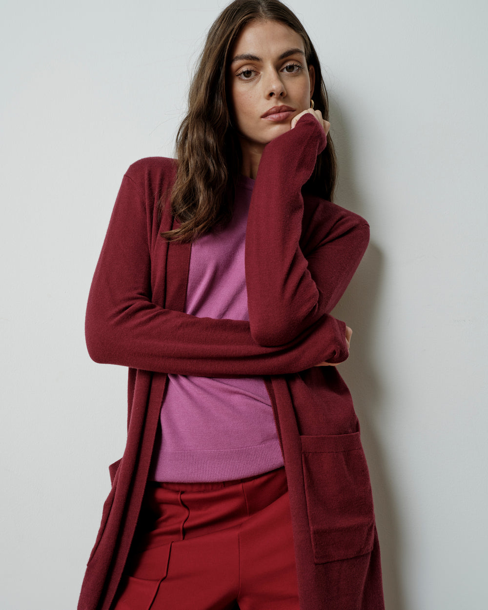 Savvy Double Knit Sweater Cardigan - Red Geranium