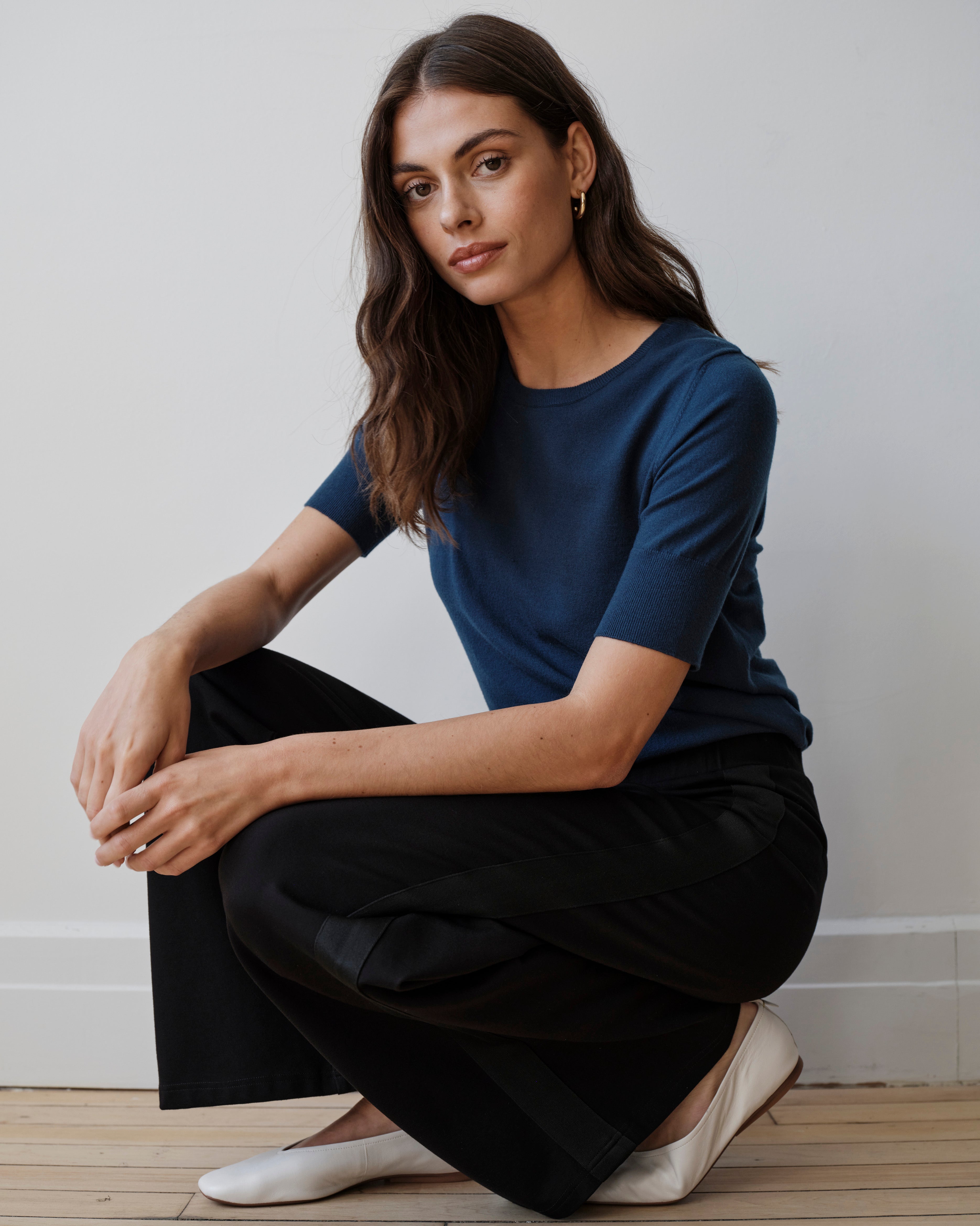 Stephanie Wide Leg Stripe Ponte Pants 30 Inch - Black with Black