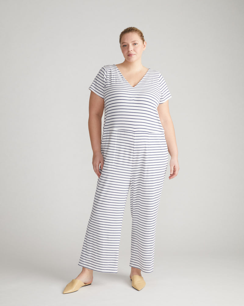 UltimateS Jemma V Neck Jumpsuit - White/Cenote Stripe