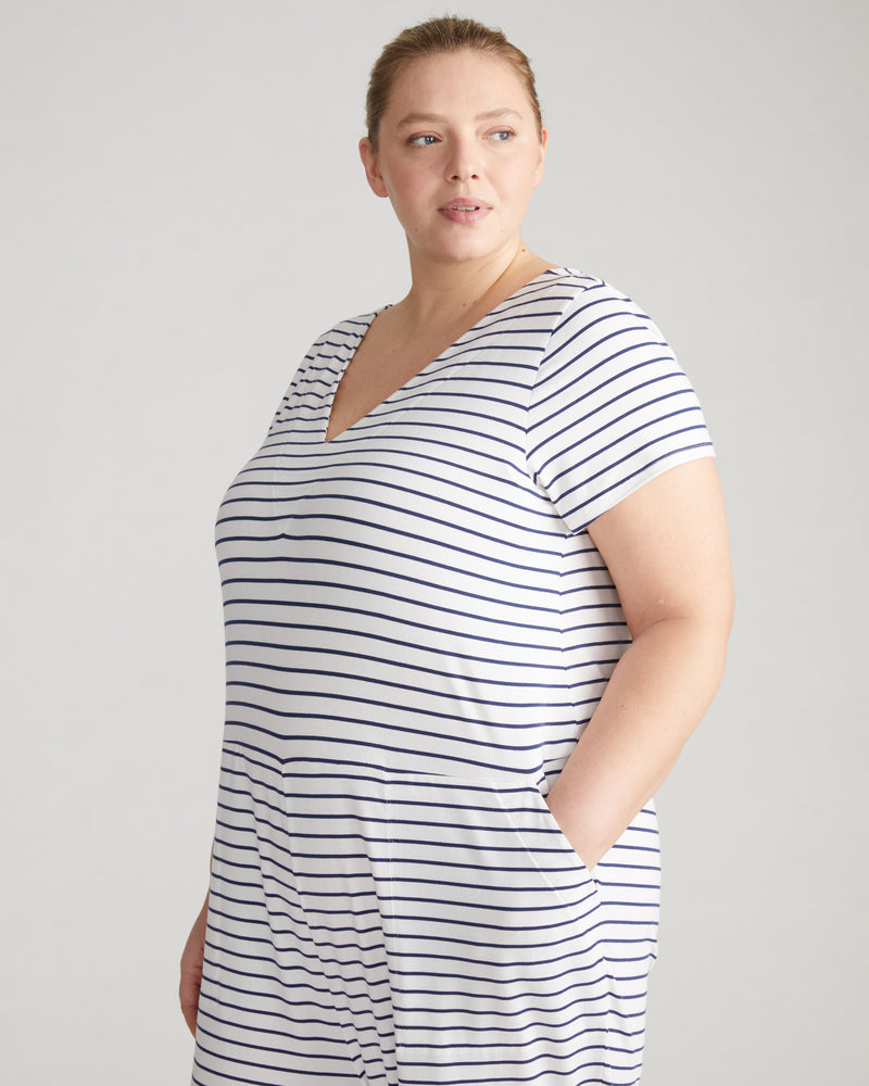 UltimateS Jemma V Neck Jumpsuit - White/Cenote Stripe