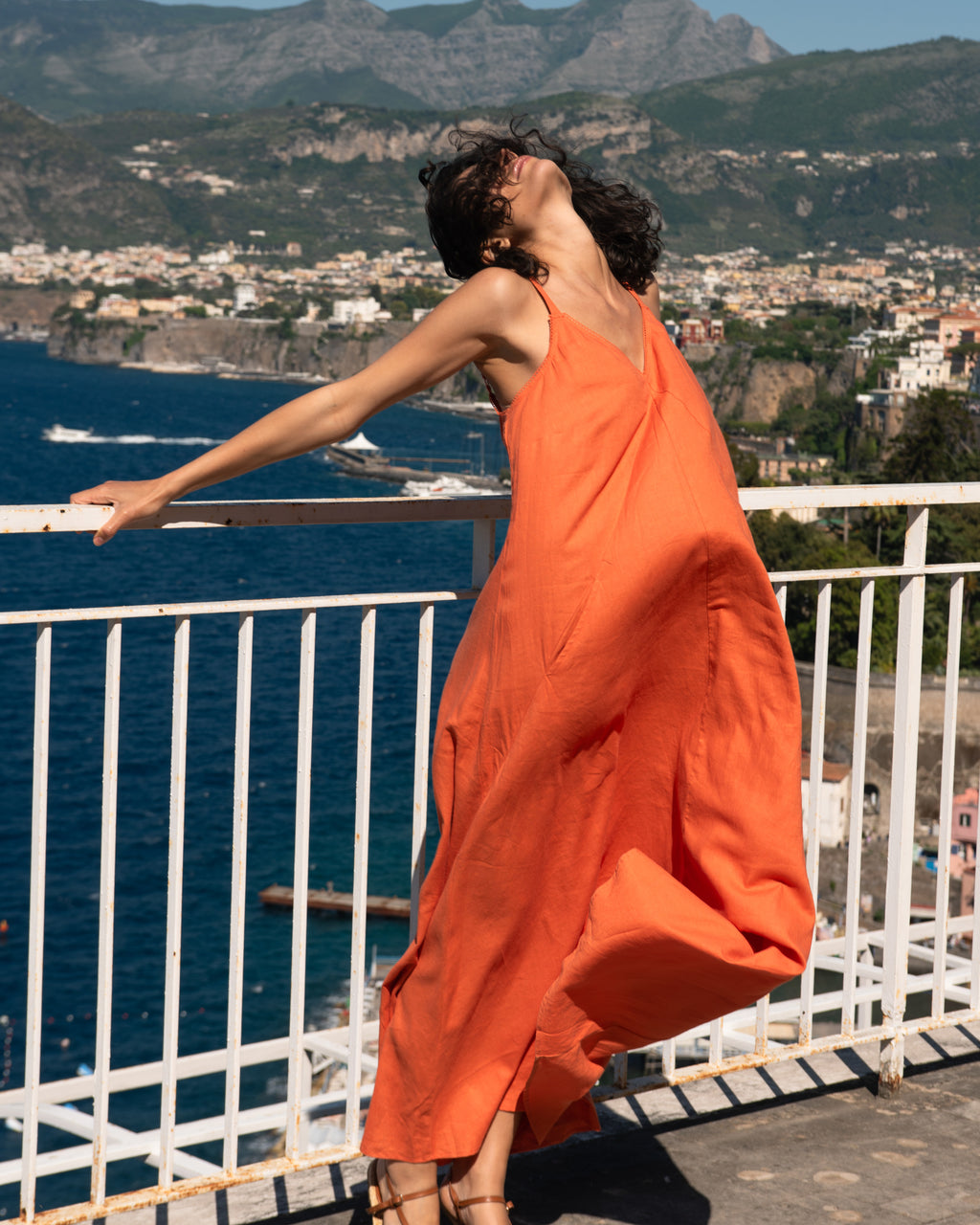 Kite Linen Blend Dress - / Italian Orange- SizeL