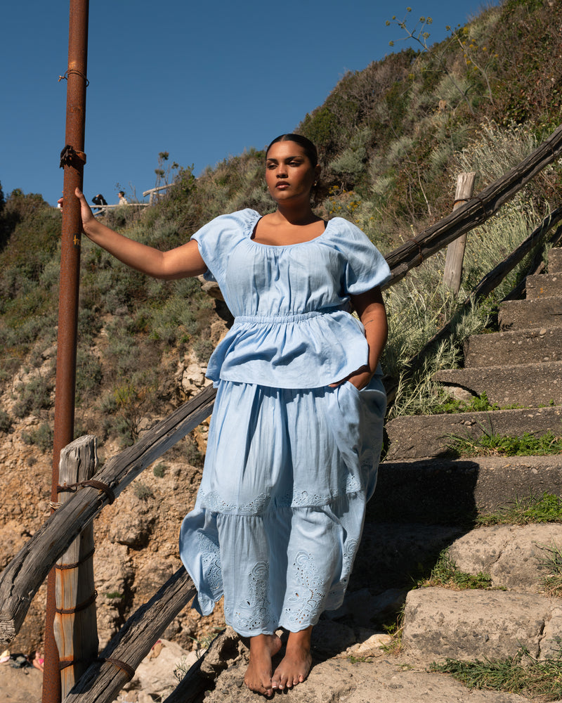 Tosca Embroidered Linen Maxi Skirt - Cielo Blue | Plus Size & Straight Size Women's Fashion | Universal Standard