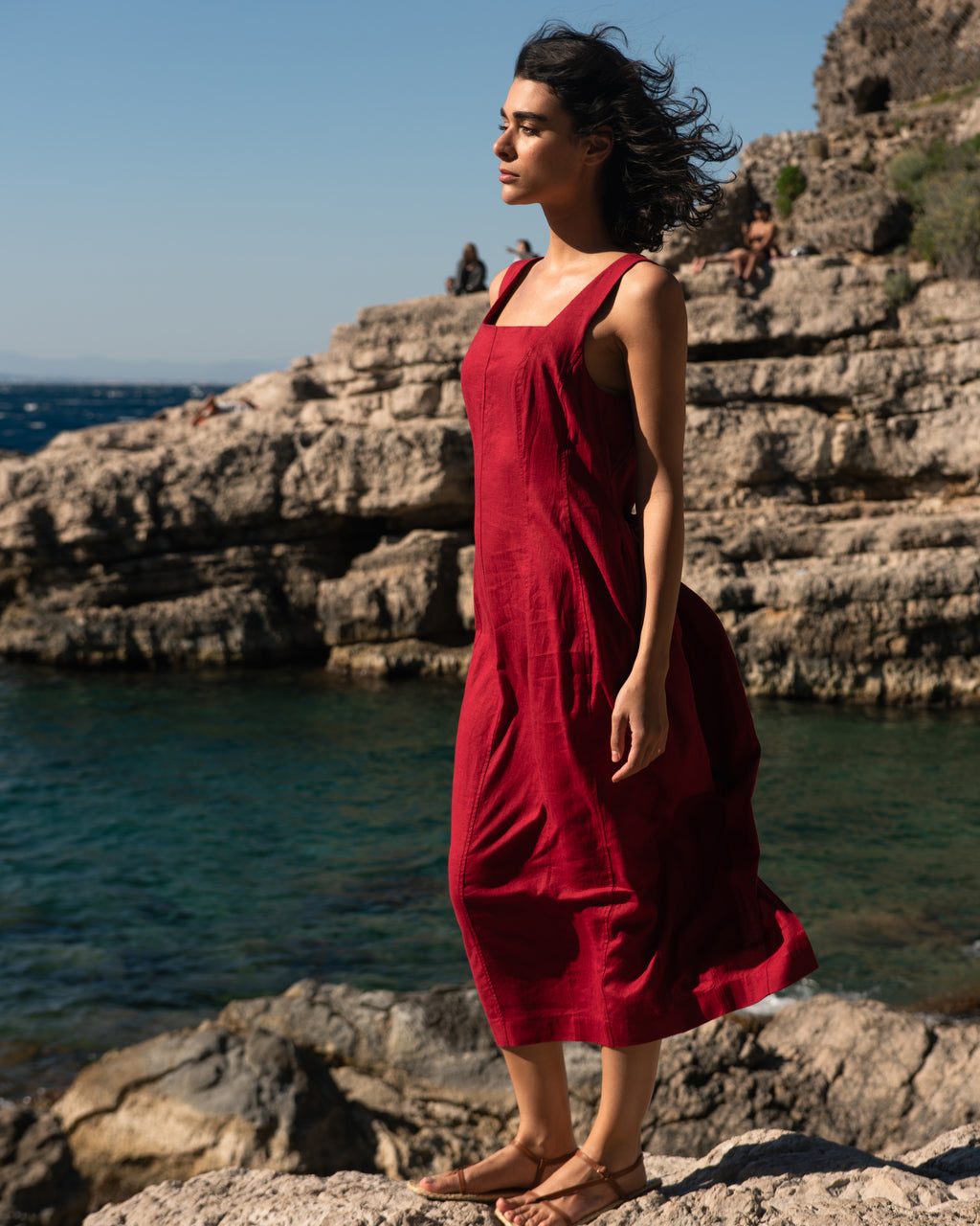 red summer dress Saulay Square Neck Linen Blend Midi - / Vibrant Red- Size3XS 100% Polyester Length Occasion_Business Item Package Quantity::45 Everything You Need to