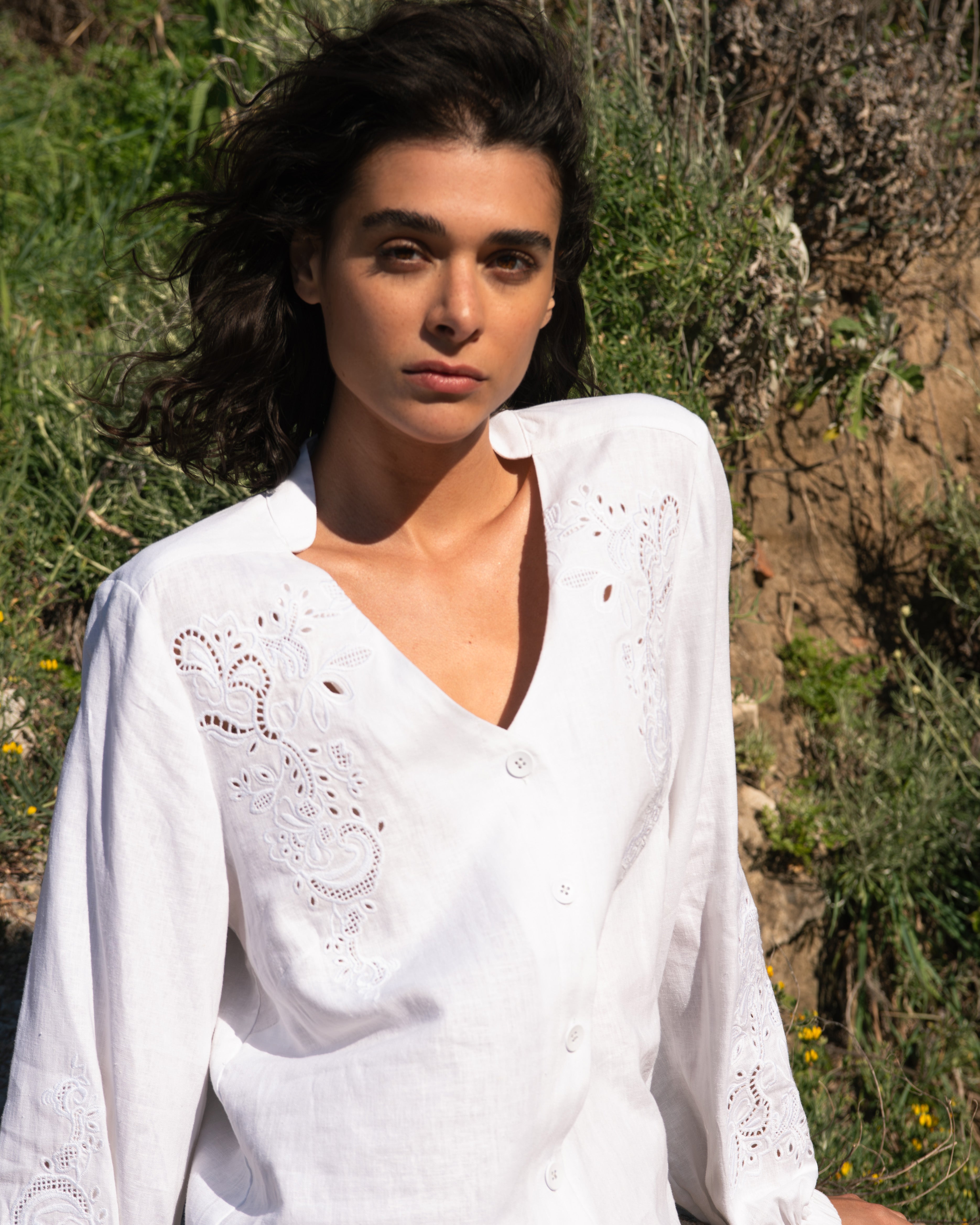 Frances Embroidered Linen Blend Blouse - White – Universal Standard