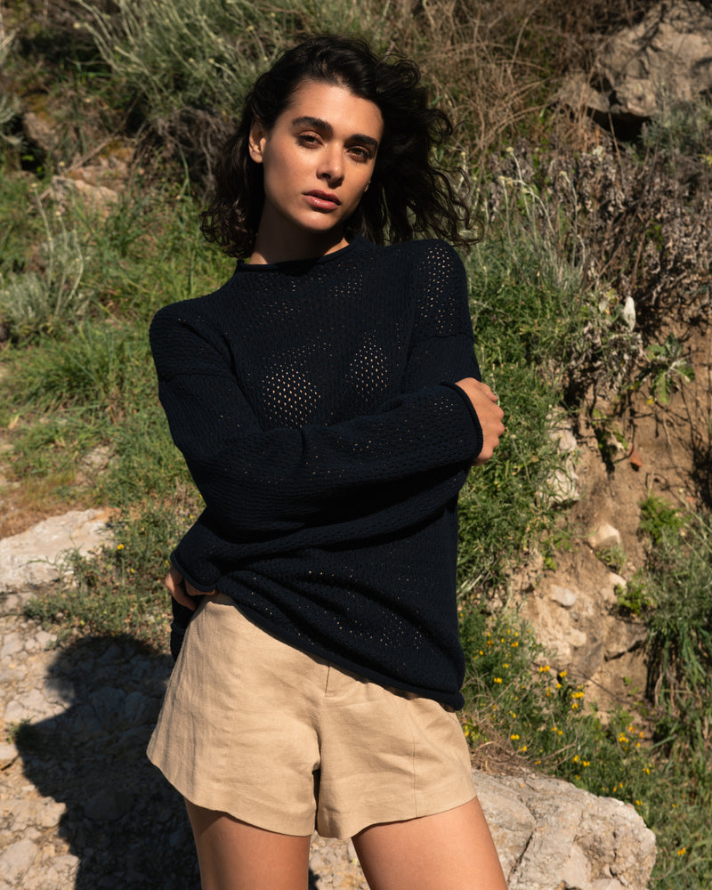 Positano Pointelle Mock Neck Sweater - Black | Plus Size & Straight Size Women's Fashion | Universal Standard