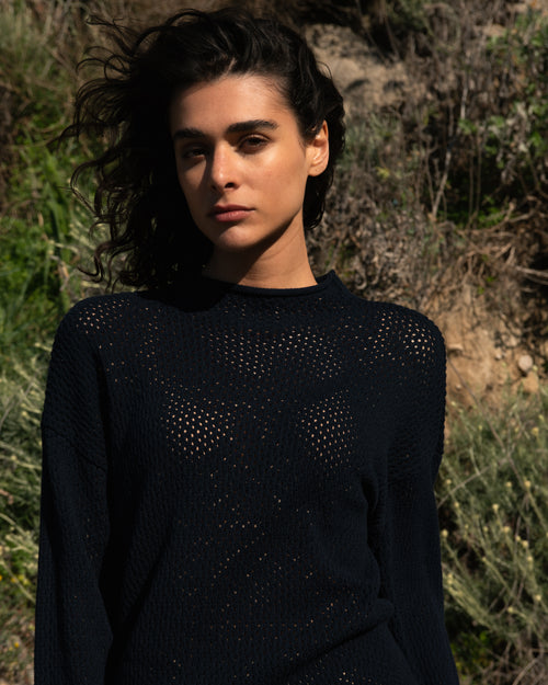 Positano Pointelle Mock Neck Sweater - Black | Plus Size & Straight Size Women's Fashion | Universal Standard