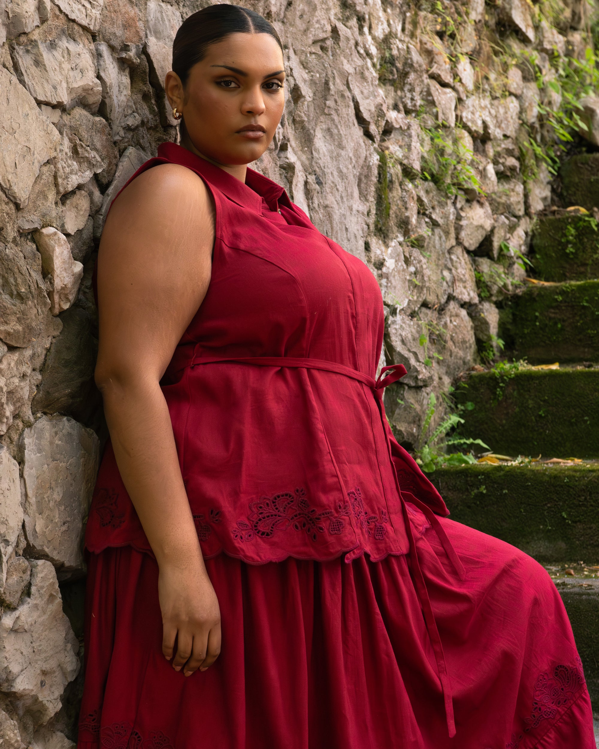 Adelaide Embroidered Sleeveless Linen Shirt - Vibrant Red | Plus Size & Straight Size Women's Fashion | Universal Standard