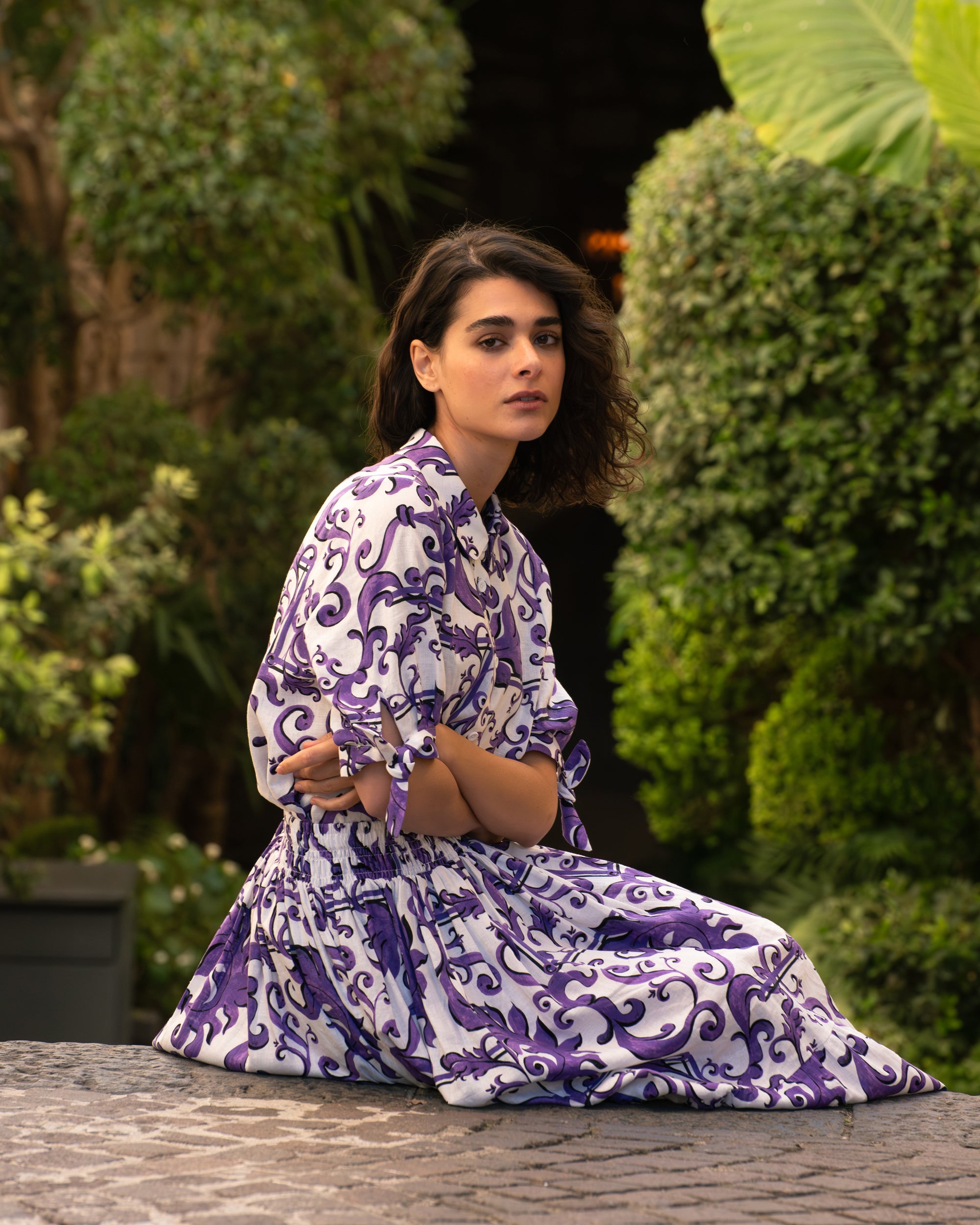 Luisa Short Sleeve Linen Shirt - Purple Majolica Print | Plus Size & Straight Size Women's Fashion | Universal Standard