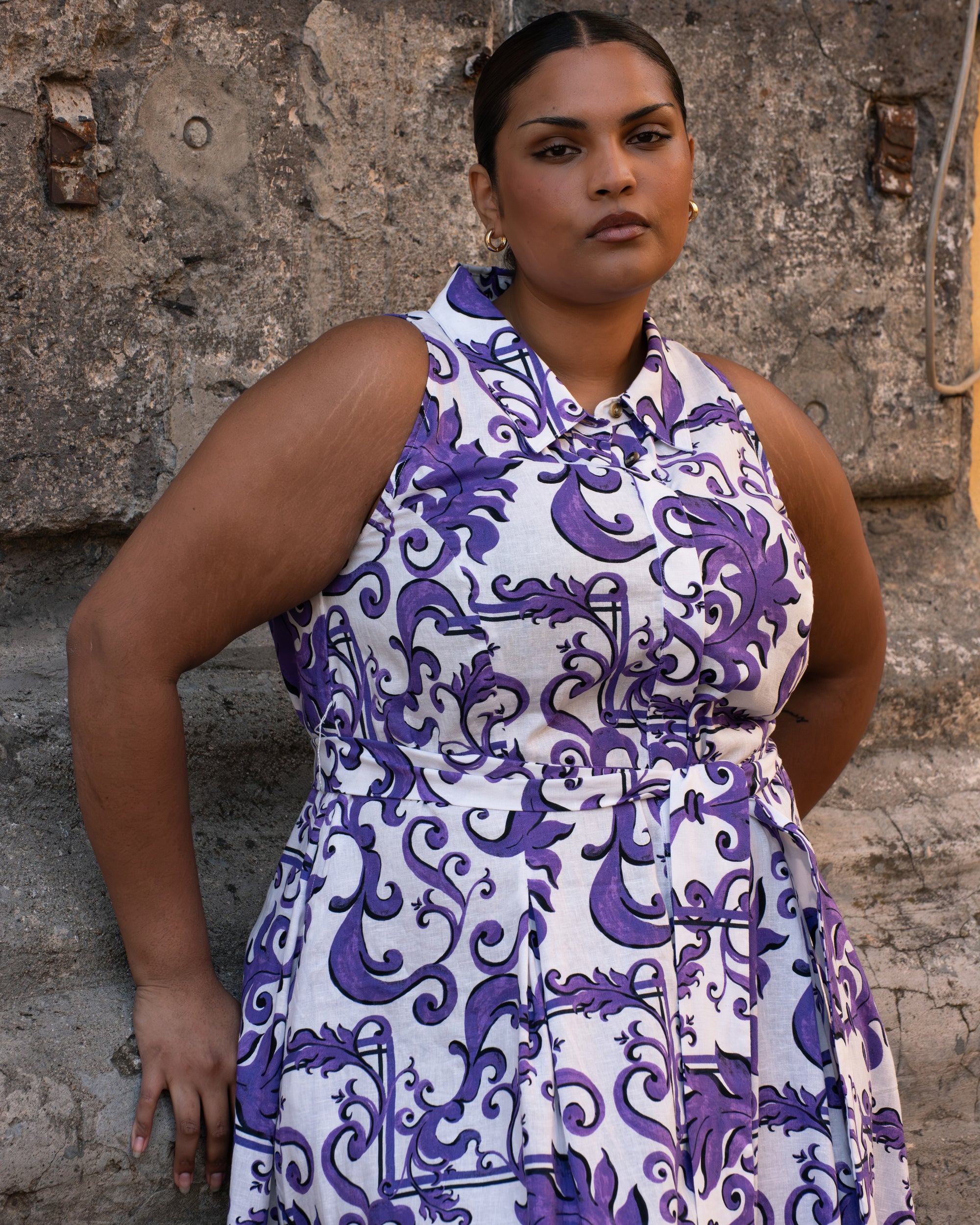 Adelaide Linen Shirtdress - Purple Majolica Print | Plus Size & Straight Size Women's Fashion | Universal Standard