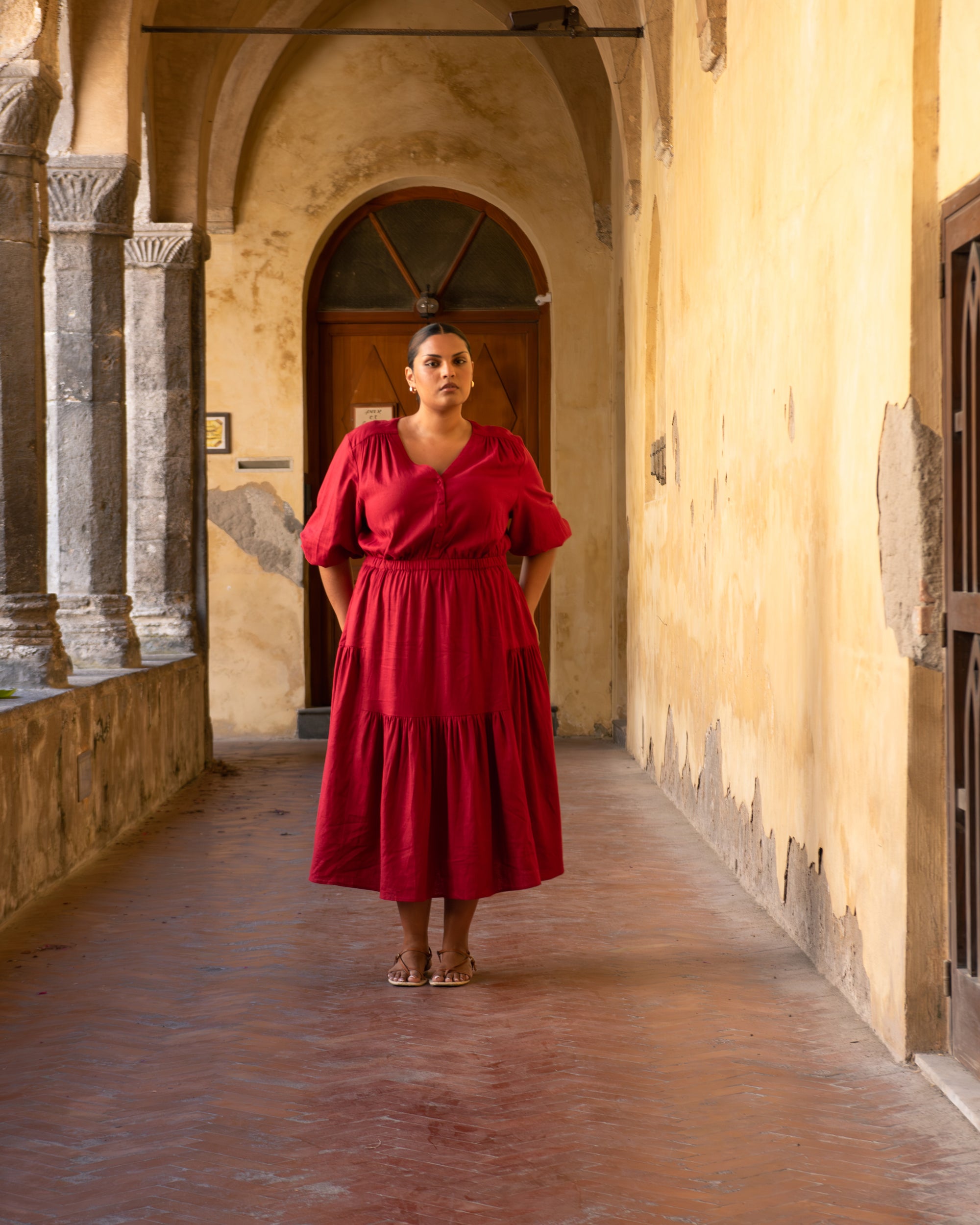Sorrento Linen Midi Dress - / Vibrant Red- Size2XS - by Universal Standard Sorrento Linen Midi Dress - / Vibrant Red- Size2XS - by Universal Standard
