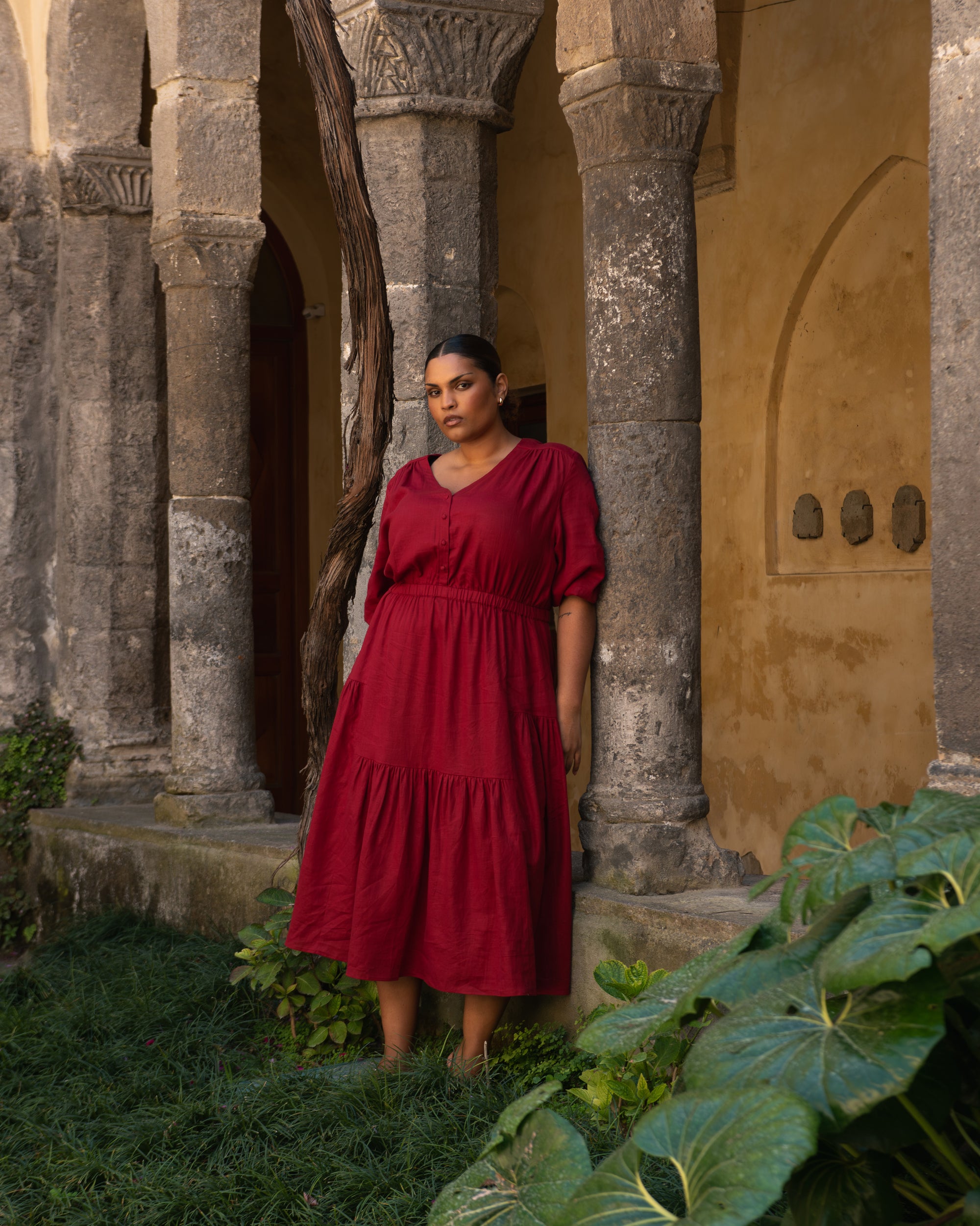 Sorrento Linen Midi Dress - / Vibrant Red- Size2XS - by Universal Standard Sorrento Linen Midi Dress - / Vibrant Red- Size2XS - by Universal Standard