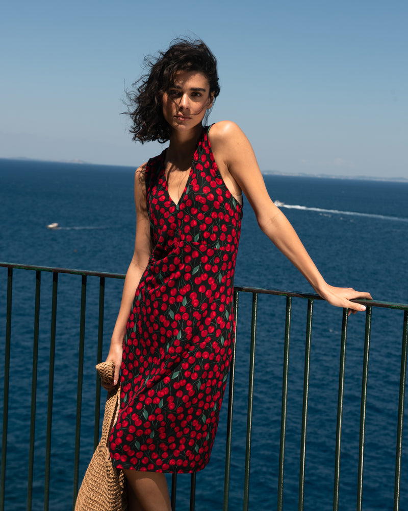 Lila Tie-Back Liquid Jersey Dress - Very Cherry Print | Plus Size & Straight Size Women's Fashion | Universal Standard