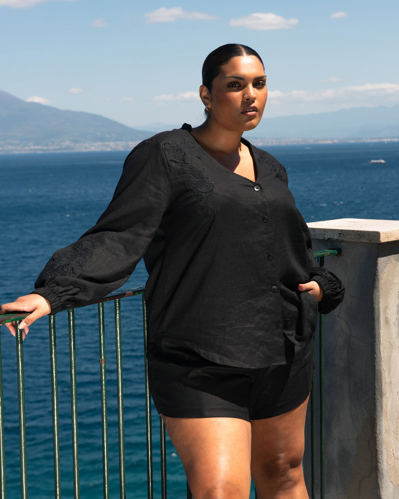 Frances Embroidered Linen Blouse - Black | Plus Size & Straight Size Women's Fashion | Universal Standard