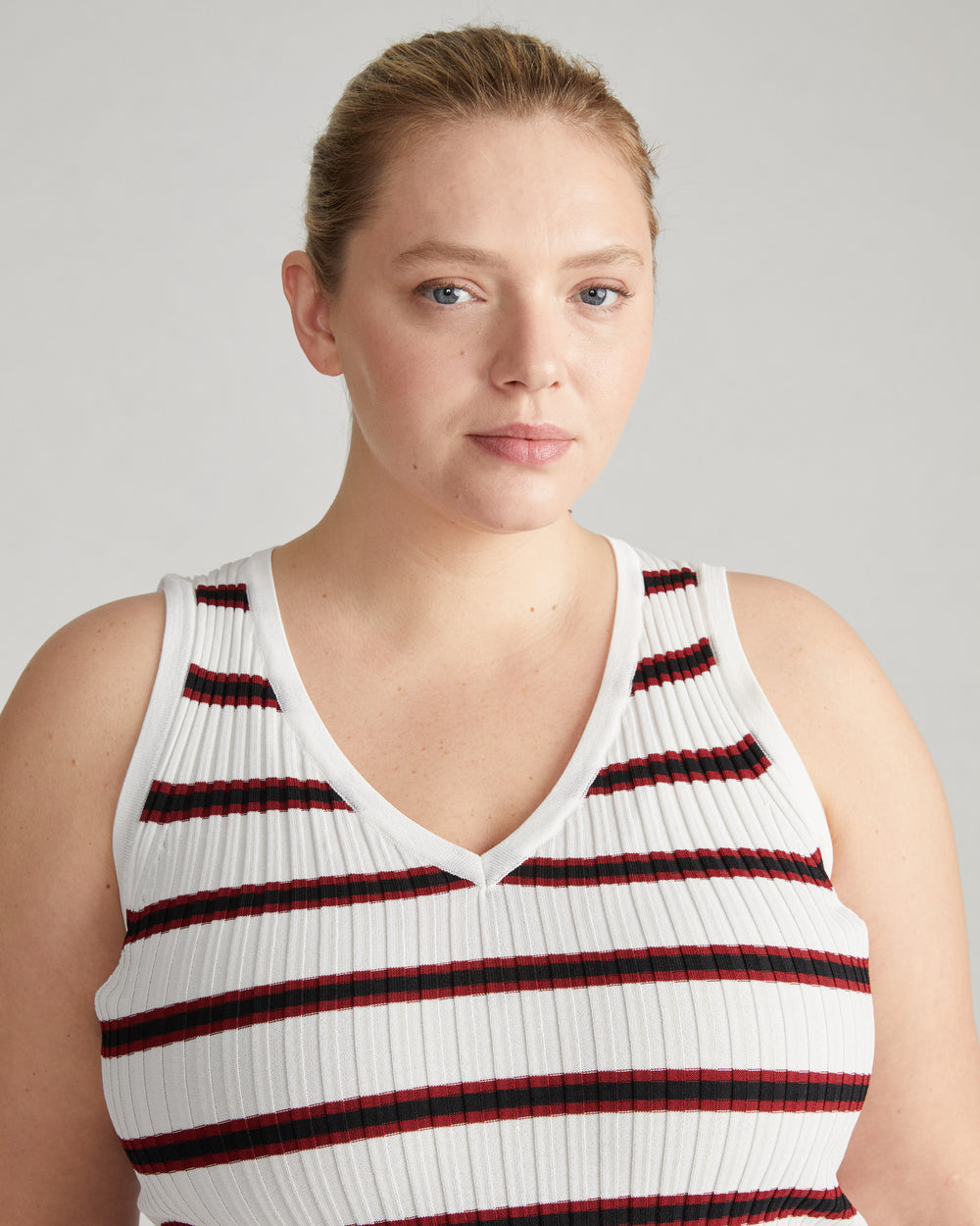 Lee Sleeveless Sweater - White/Black/Red Stripe