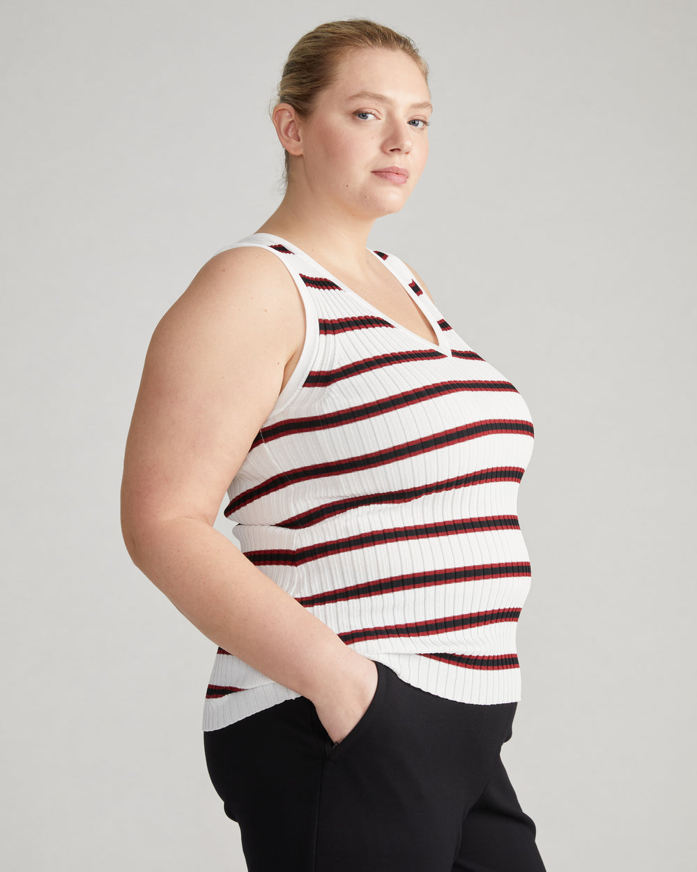 Lee Sleeveless Sweater - White/Black/Red Stripe