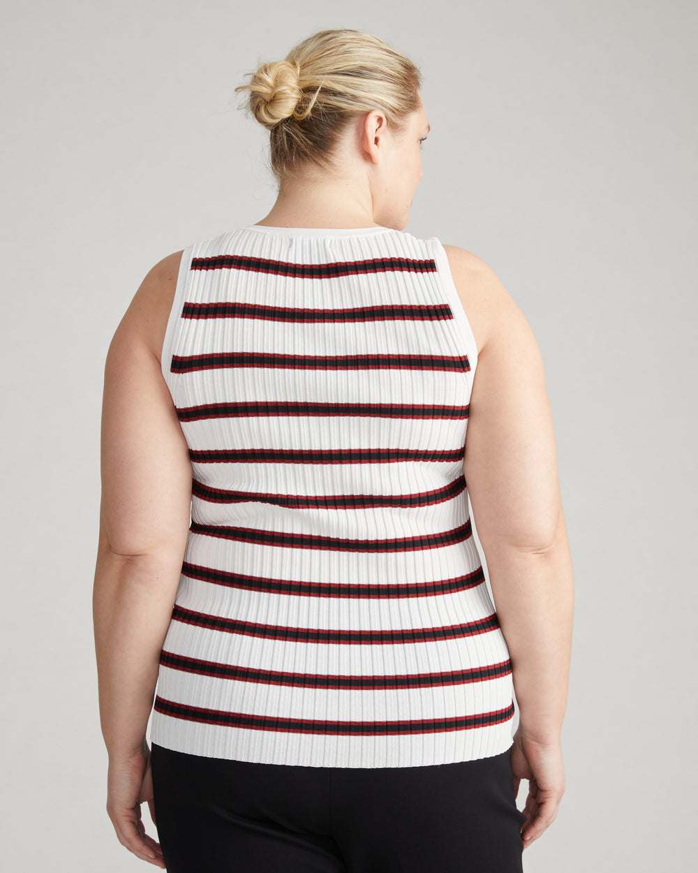 Lee Sleeveless Sweater - White/Black/Red Stripe