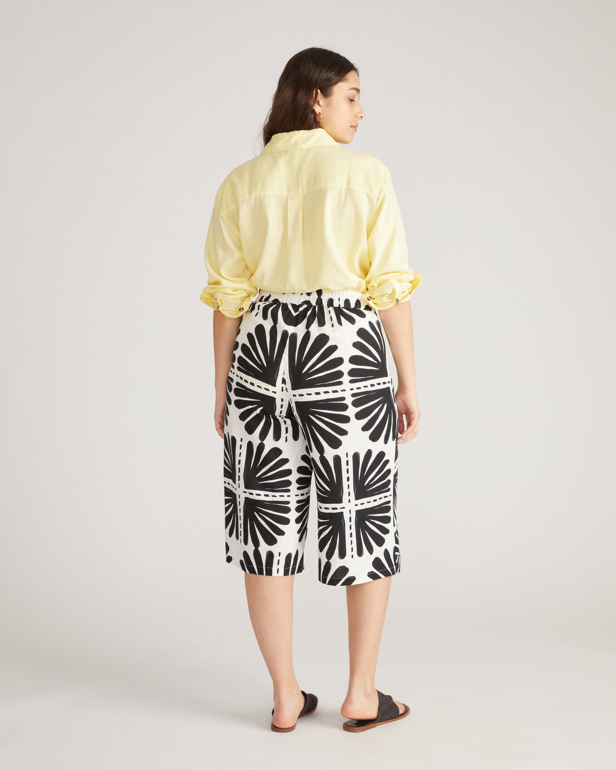Villa Linen Wrap Culottes - Ink Bloom Print