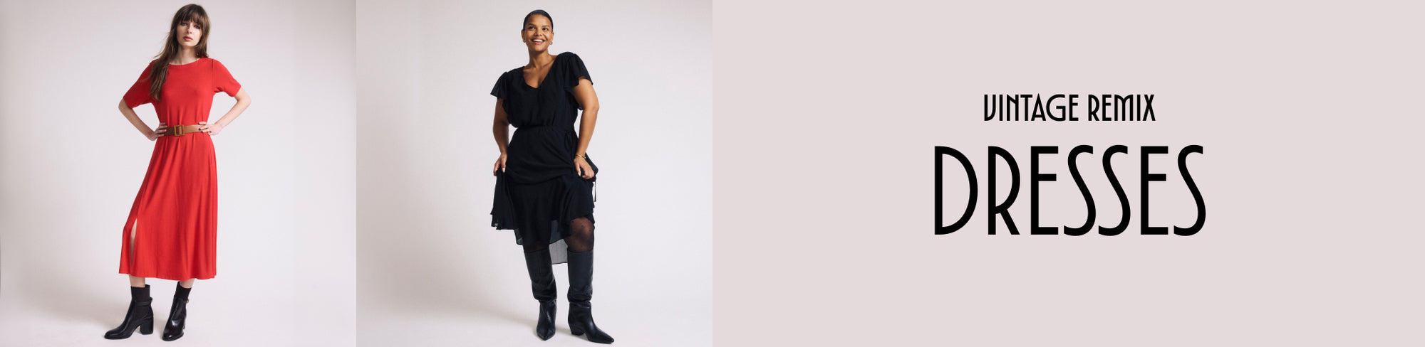 Model wearing styles from the Vintage Remix - Dresses collection