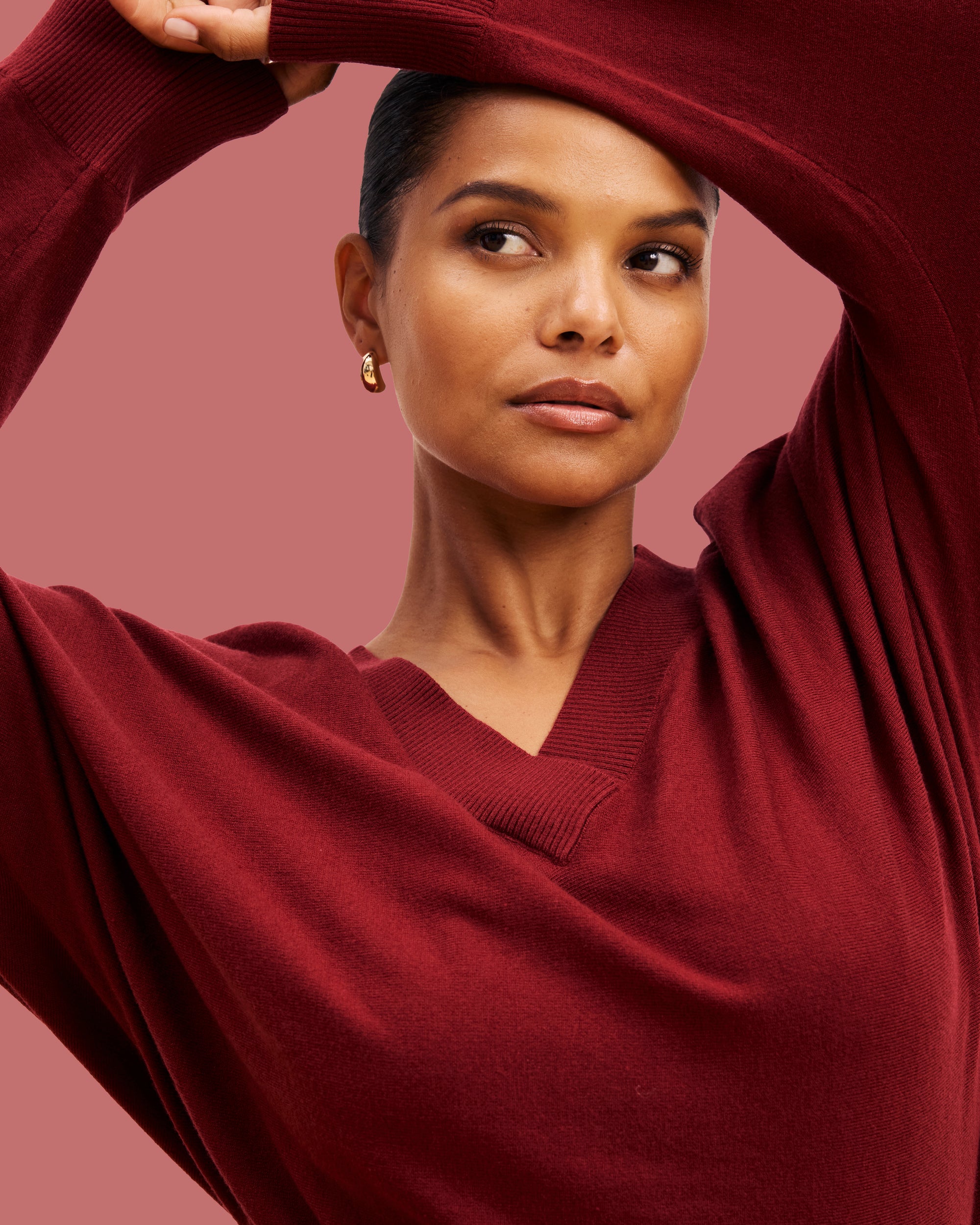 Savvy Fine Knit Sweater Blouse - Garnet