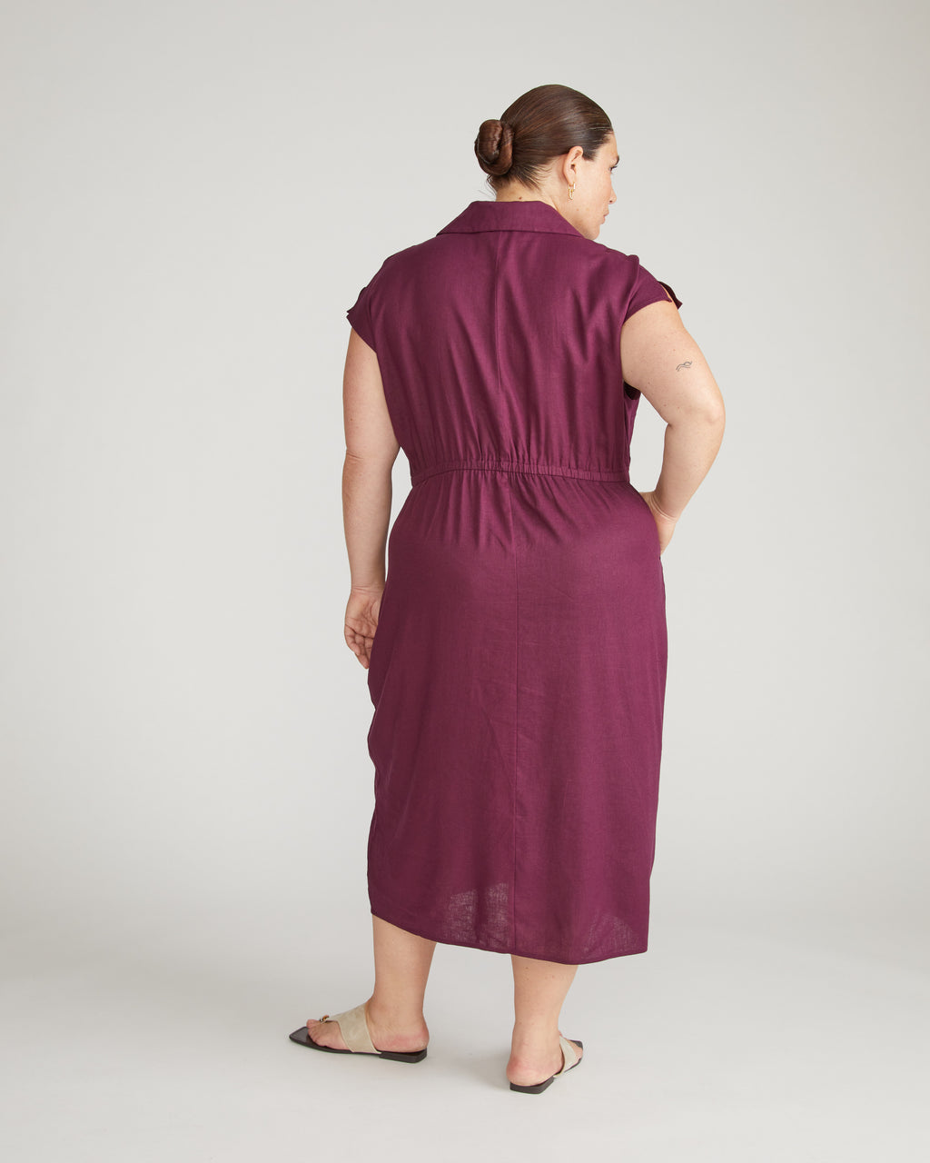 knee length dresses for ladies Laurel Linen Dress - Acai - Size 2XS
