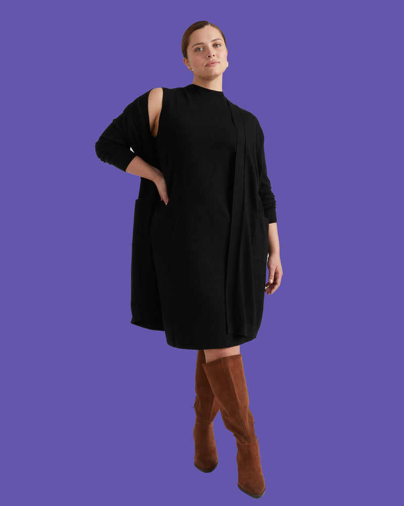 Savvy Double Knit Sweater Cardigan - Black