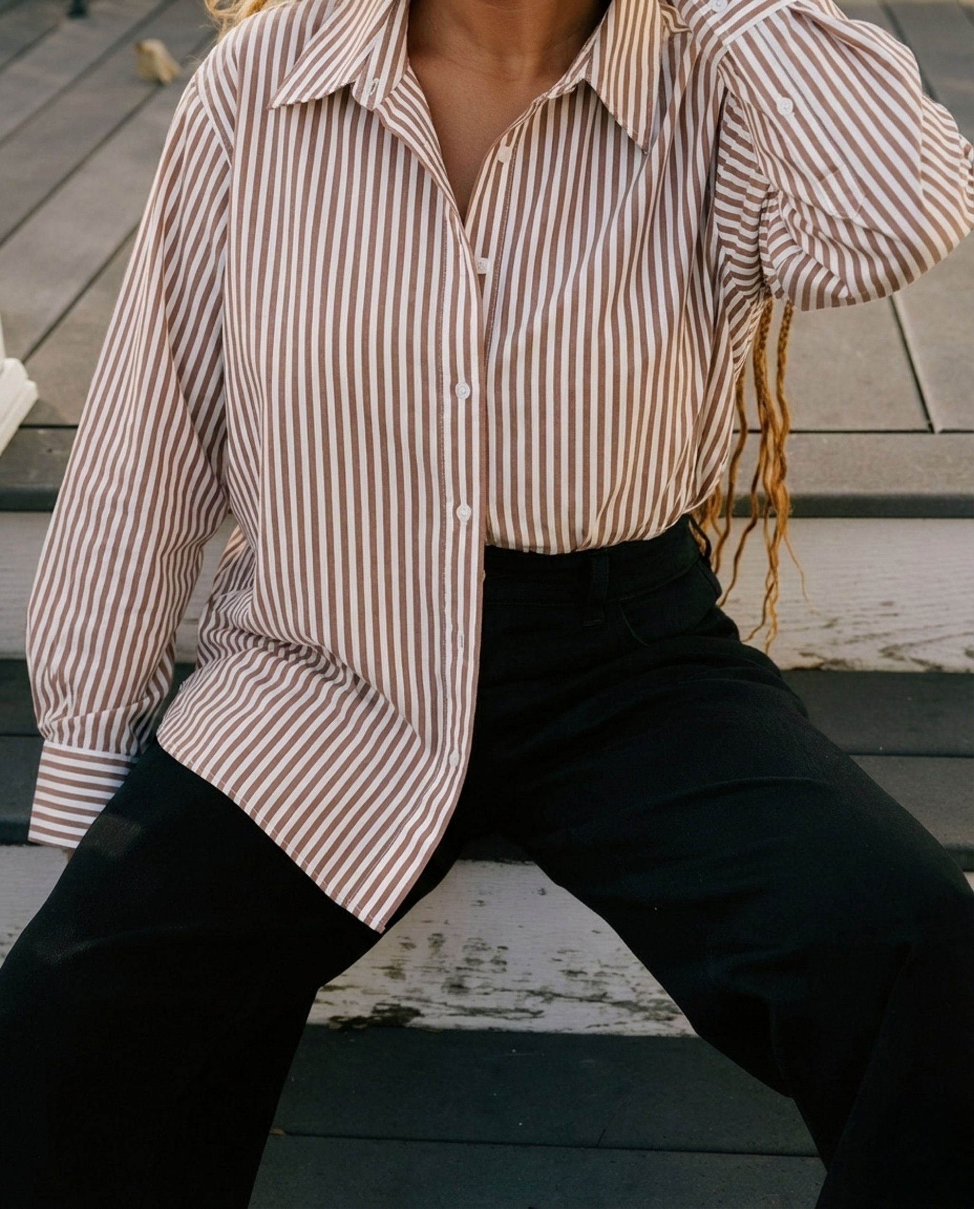 The Artist Poplin Shirt - Allspice/White Stripe