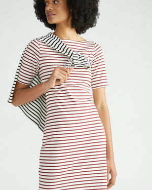 Belle Breton Stripe Jersey Dress - Ecru/Burgundy Stripe
