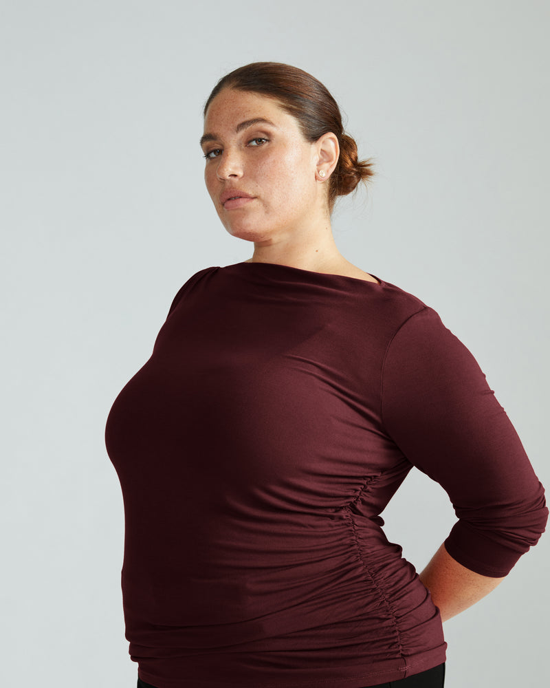 Louise Long Sleeve Liquid Jersey Top - Black Cherry