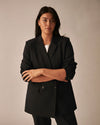 Woman wearing All Day Warren Double Breasted Blazer - Black from Universal Standard