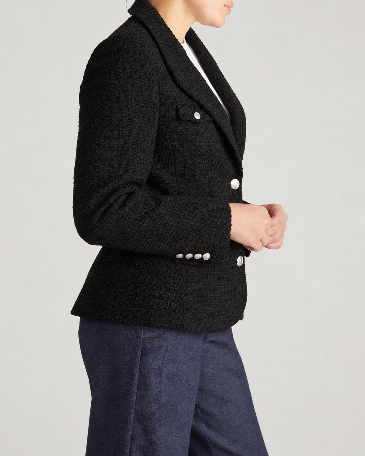 4 Pocket Ponte Blazer - Black Tweed with Silver Buttons | Plus Size & Straight Size Women's Fashion | Universal Standard