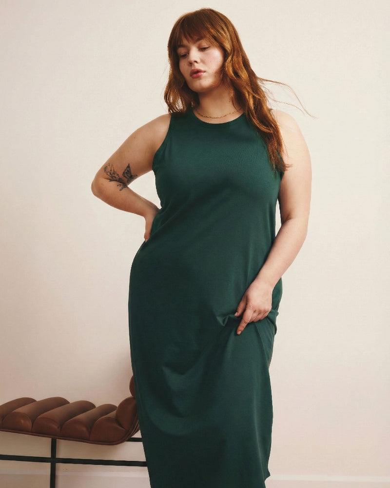 Cai High Neck Tank Dress - Forest Green