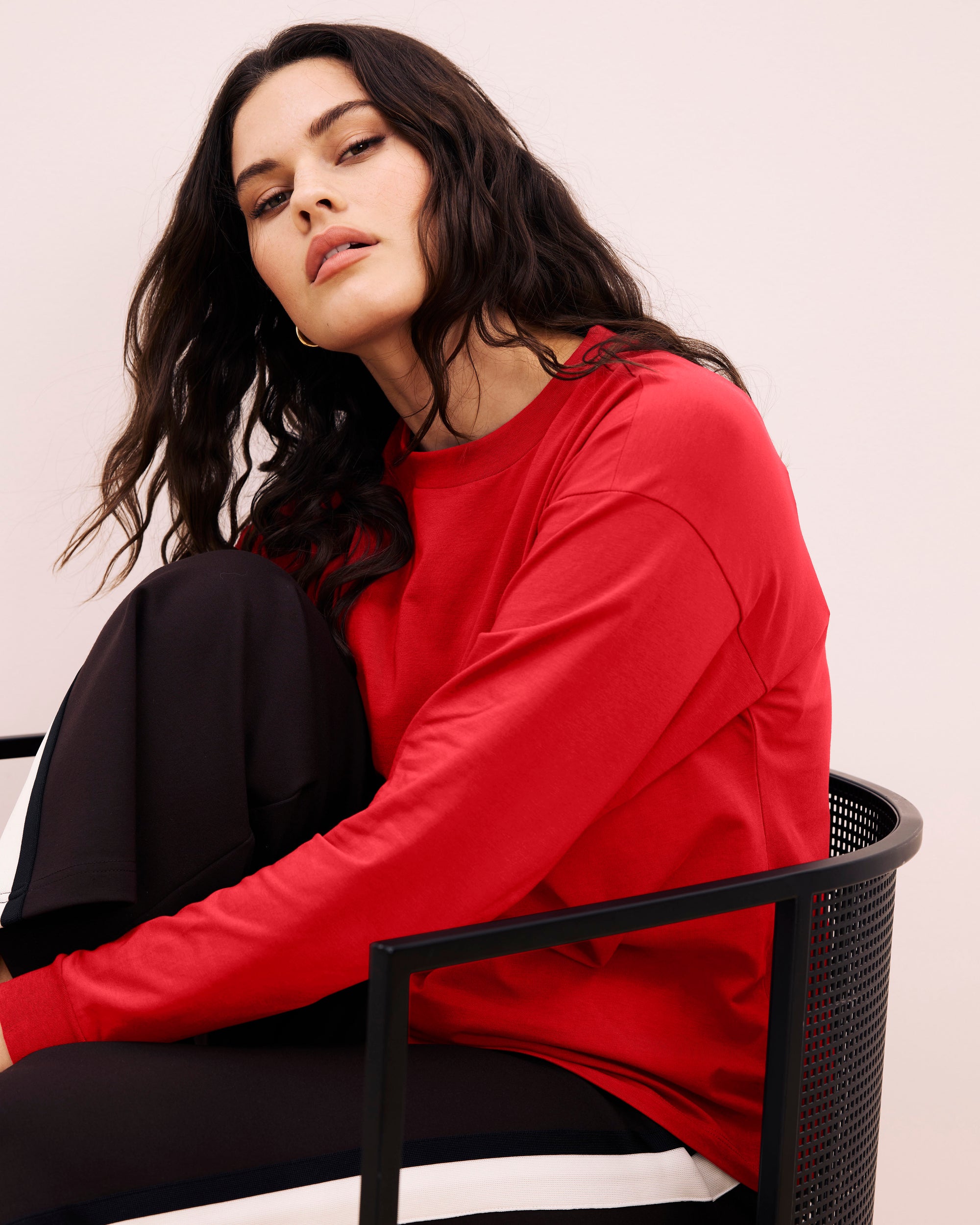 Long Sleeve Relaxed Tee - Ruby Red