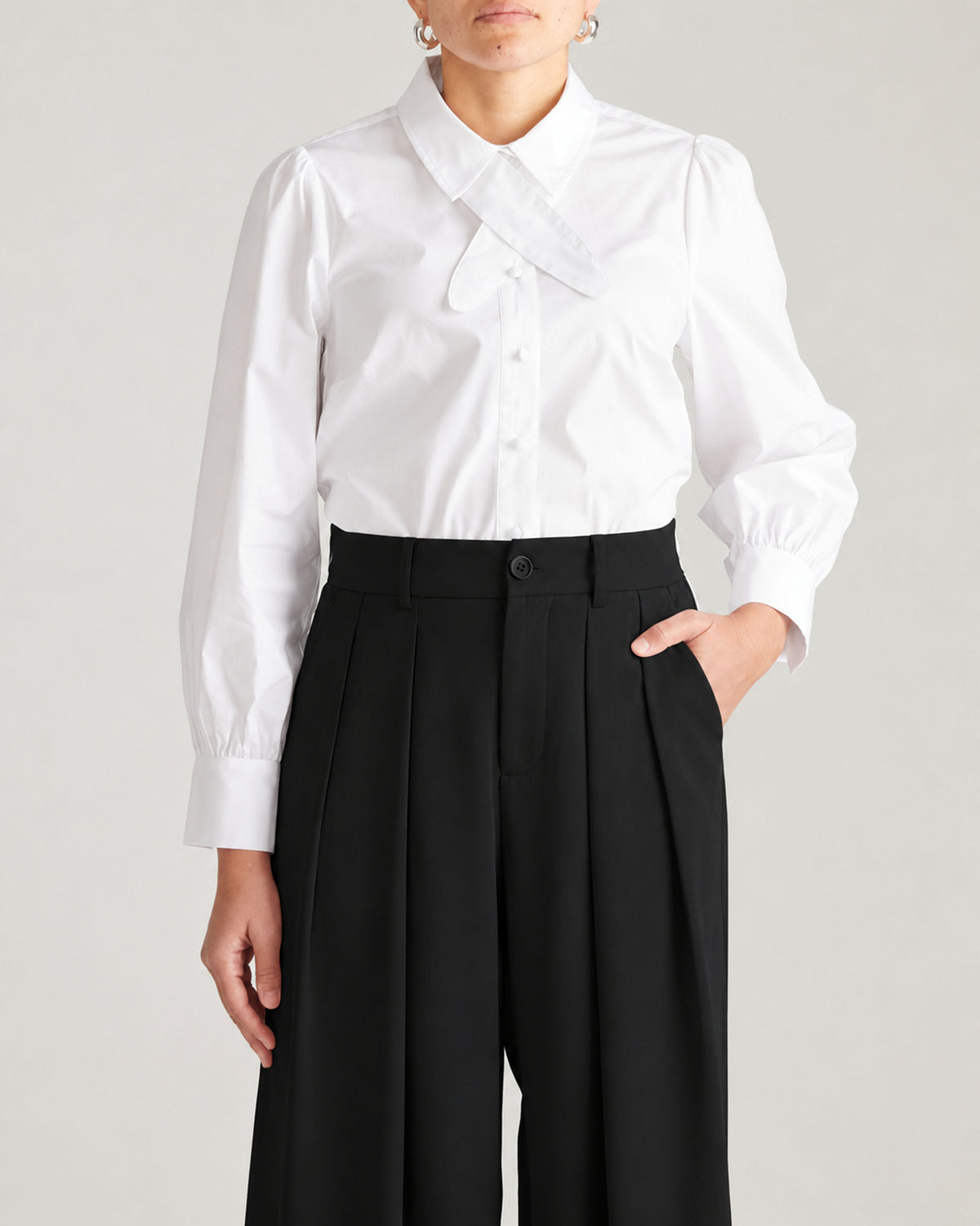 Janet Tie-Neck Cotton Poplin Shirt - White | Plus Size & Straight Size Women's Fashion | Universal Standard