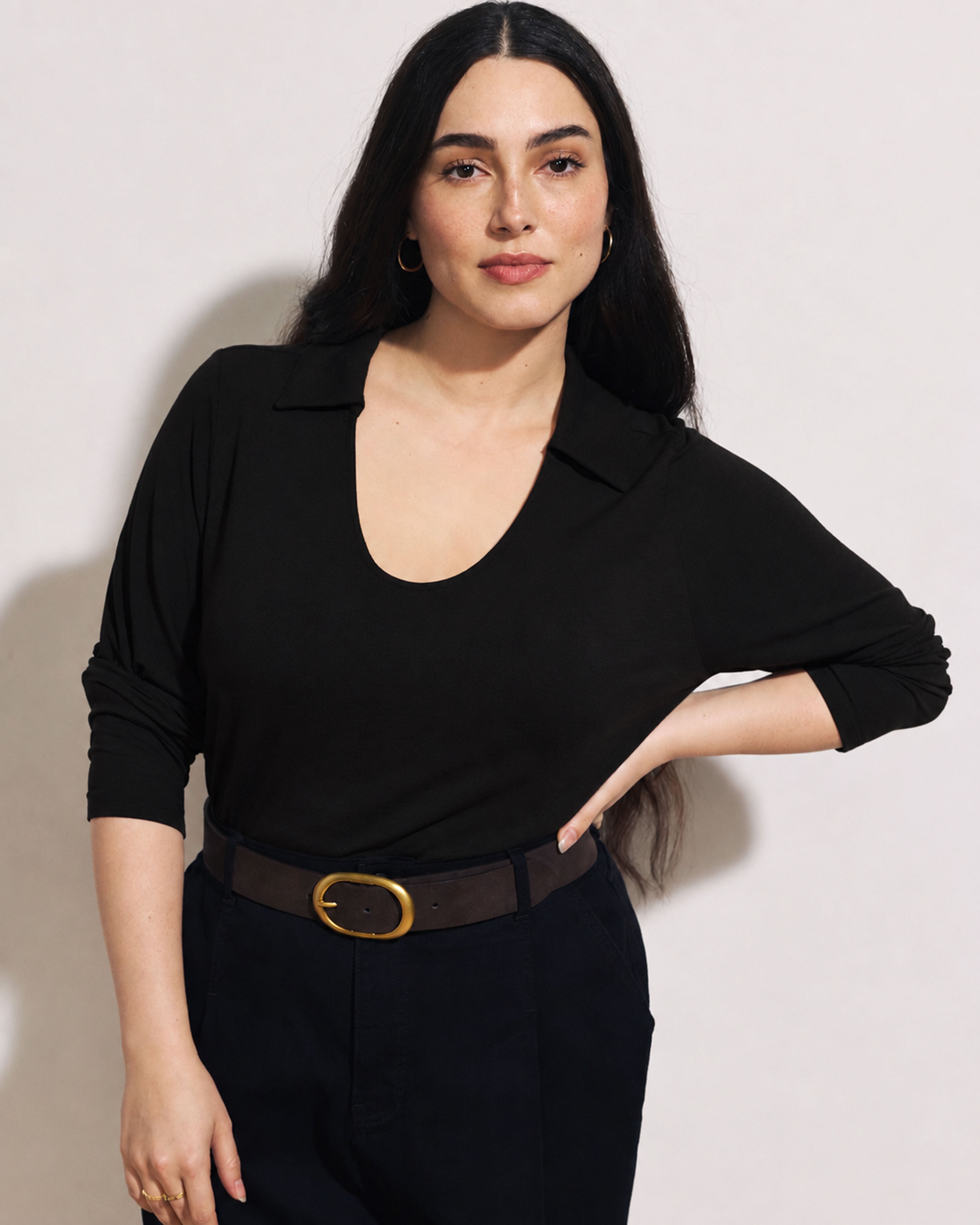 Katia Liquid Jersey Collared Top - Black | Plus Size & Straight Size Women's Fashion | Universal Standard