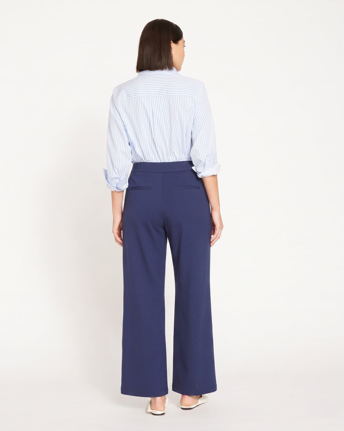 Stephanie Wide Leg Stripe Ponte Pants 30 Inch - Navy with Blue/White Stripe | Plus Size & Straight Size Women's Fashion | Universal Standard
