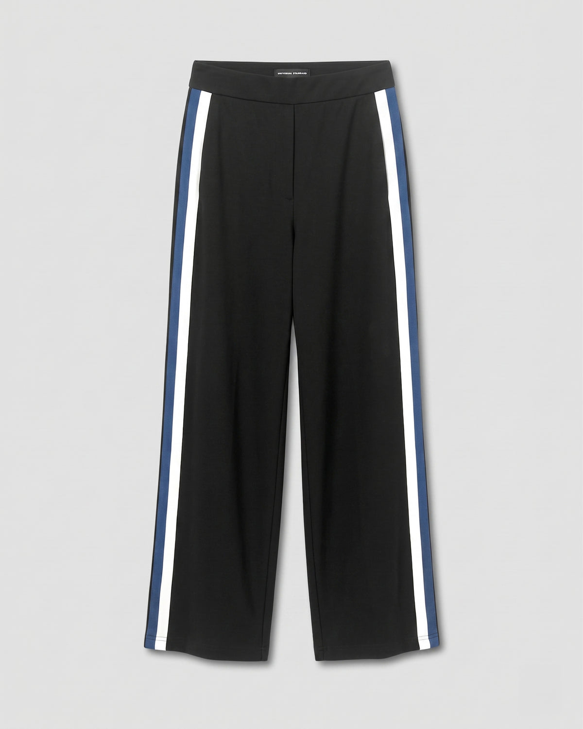 Stephanie Wide Leg Stripe Ponte Pants 30 Inch - Black with Blue/White Stripe | Plus Size & Straight Size Women's Fashion | Universal Standard