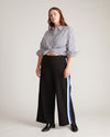 Stephanie Wide Leg Stripe Ponte Pants 30 Inch - Black with Blue/White Stripe | Plus Size & Straight Size Women's Fashion | Universal Standard