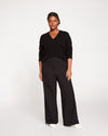 Stephanie Wide Leg Stripe Ponte Pants 30 Inch - Black with Black Stripe | Plus Size & Straight Size Women's Fashion | Universal Standard