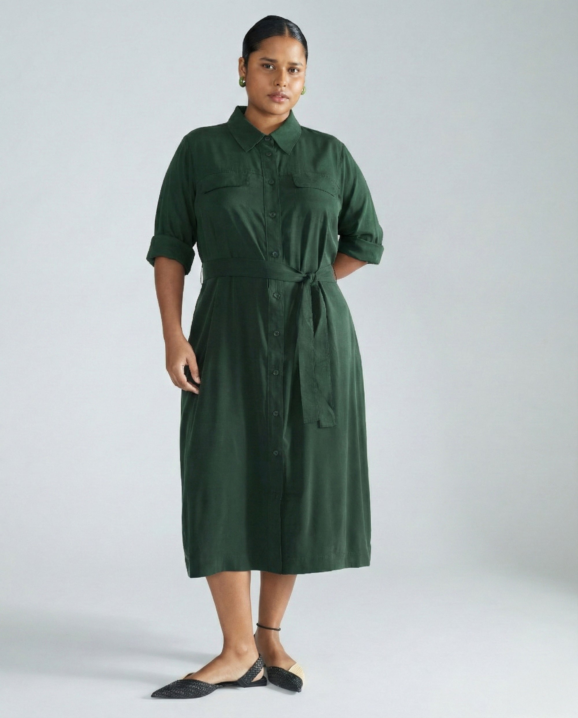 Cooling Stretch Cupro Savannah Dress - Forest Green
