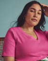 Classic V-Neck Ribbed Tee - Hyper Pink | Plus Size & Straight Size Women's Fashion | Universal Standard