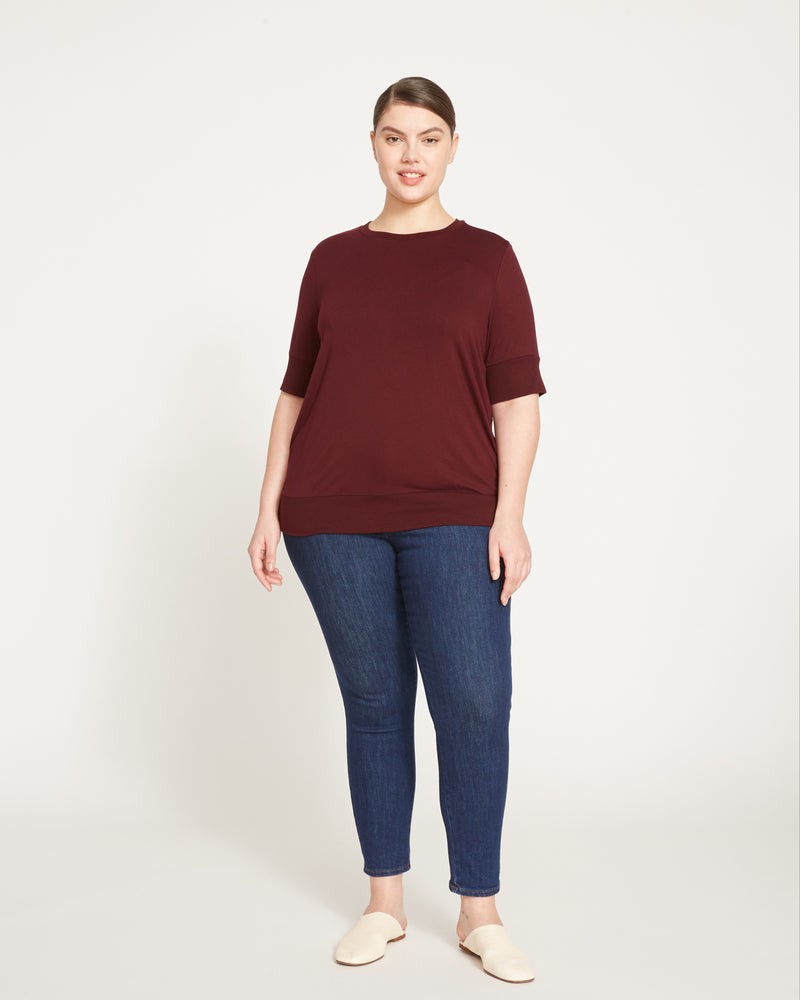 Aimee Liquid Jersey Rib Hem Tee - Black Cherry